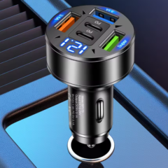 адаптер автомобильный (прикуриватель-USB) 3USB+2PD + вольтметр